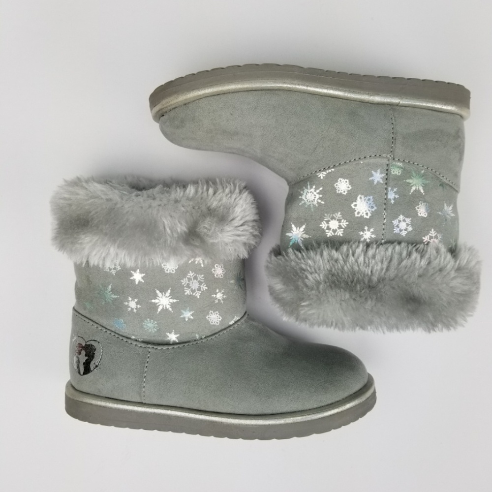 Disney Frozen Grey Faux Suede/Fur Trim Boots-Sz 10